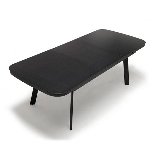 top view of metal dining table with tempered glass