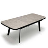top view of metal dining table tempered glass top fully extended