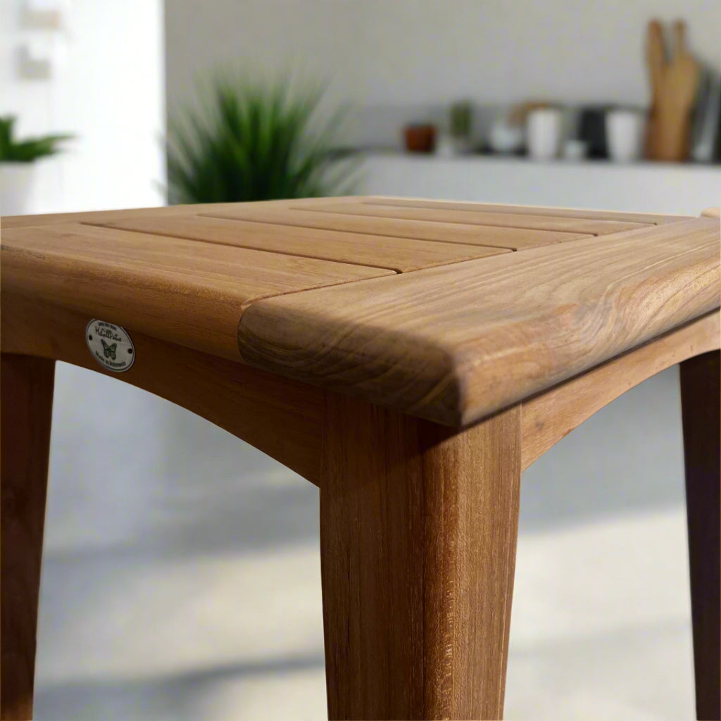 Mid century rounded edges square teak side table closer look