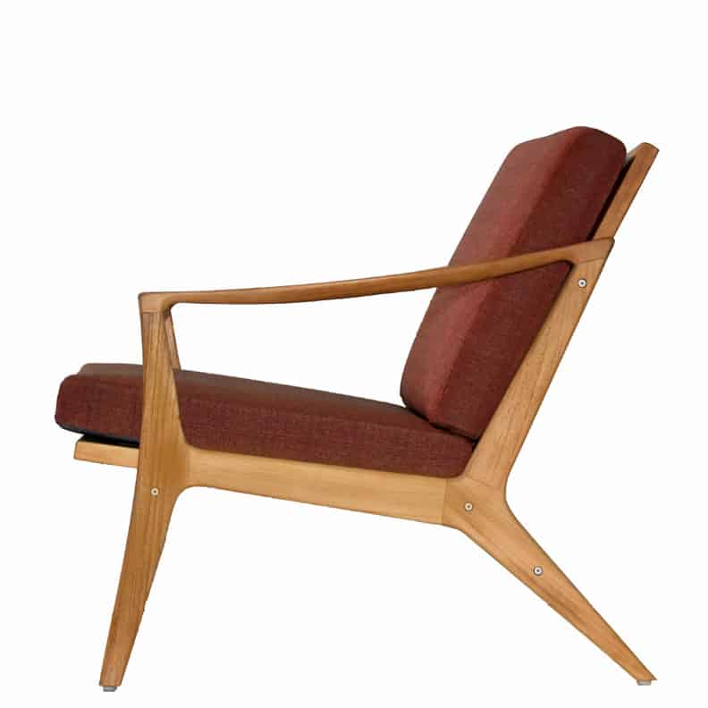 Bergen lounge club  teak chair  with outdoor fast dry cushion side view 