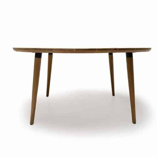 5 Pc Teak Outdoor Dining for Four – Round table and Danish Sling stacking chairs