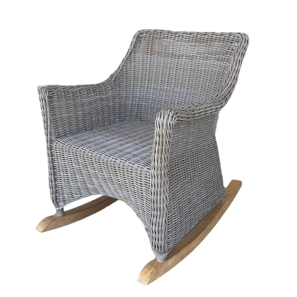 Teak base with weaved round thick wicker rocking chair 