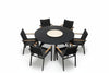 Round black dining set with stacking chairs in black aluminum power coated and fast dry padded foam