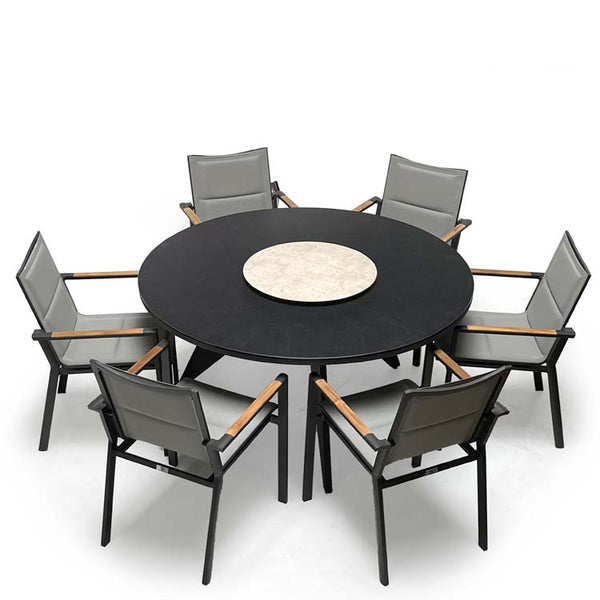 7 Pc Aluminum Outdoor Round Dining Set  Aarhus table and Summit Chairs