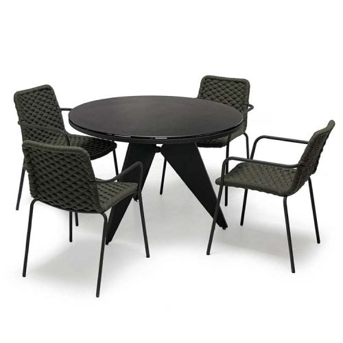 Outdoor metal Round dining table – Asteroid Coal Bree