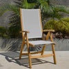 Teak outdoor mesh reclining chair front view