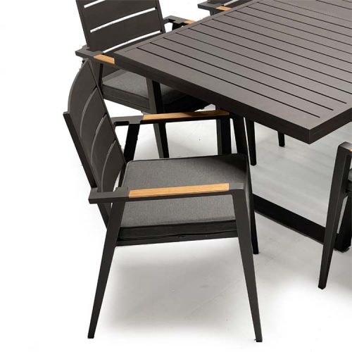9 Pc Aluminum Patio Dining Set – Raven Extension Table & Keto Stacking Chairs | Seats 8