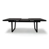 Outdoor extension black dining table in Aluminum powder coated black in motion to close with extension dropped down