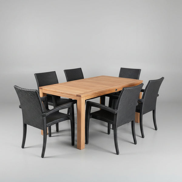 35.5inche wide and 63 inches long dining table for 6 seater stacking wicker chairs