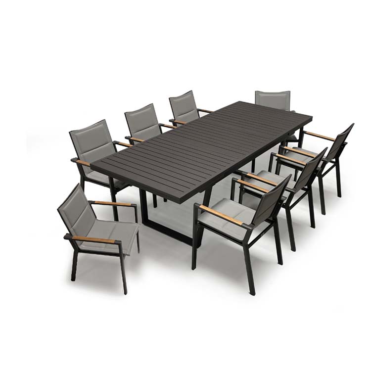 9 Pc Aluminum Outdoor Dining Set – Raven table Summit stacking Arm chair