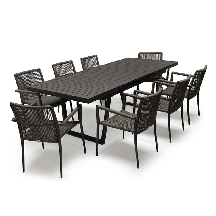 9 Pc Aluminum Patio Dining Set – Raven table June stacking chair