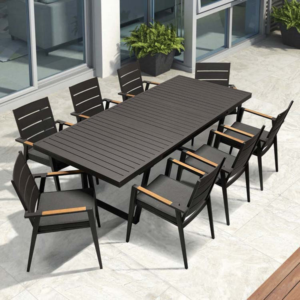 Patio-Metal-Dining-for-8-Raven-Keto-stacking chairs top view 