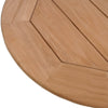 Wide slat closer view of round teak end table