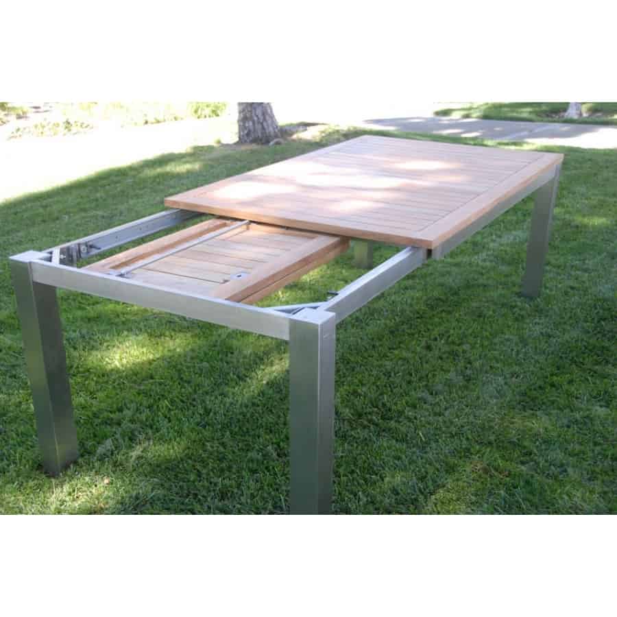 11 Pc Stainless Steel Teak Dining Extension Table – Signature & Alzetta Chairs
