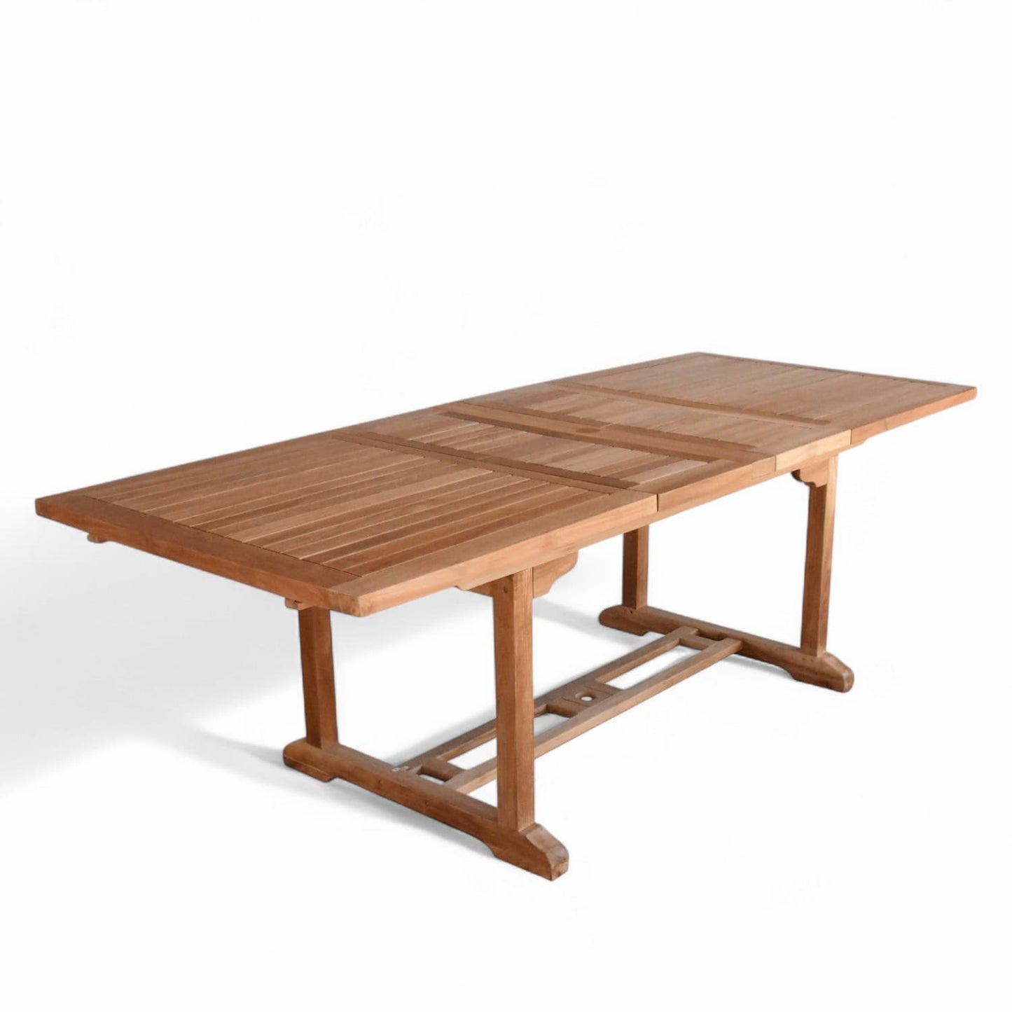 11pc McGill Teak Outdoor Rectangular Double Extension Dining Set - Rise table and Pari stacking chairs