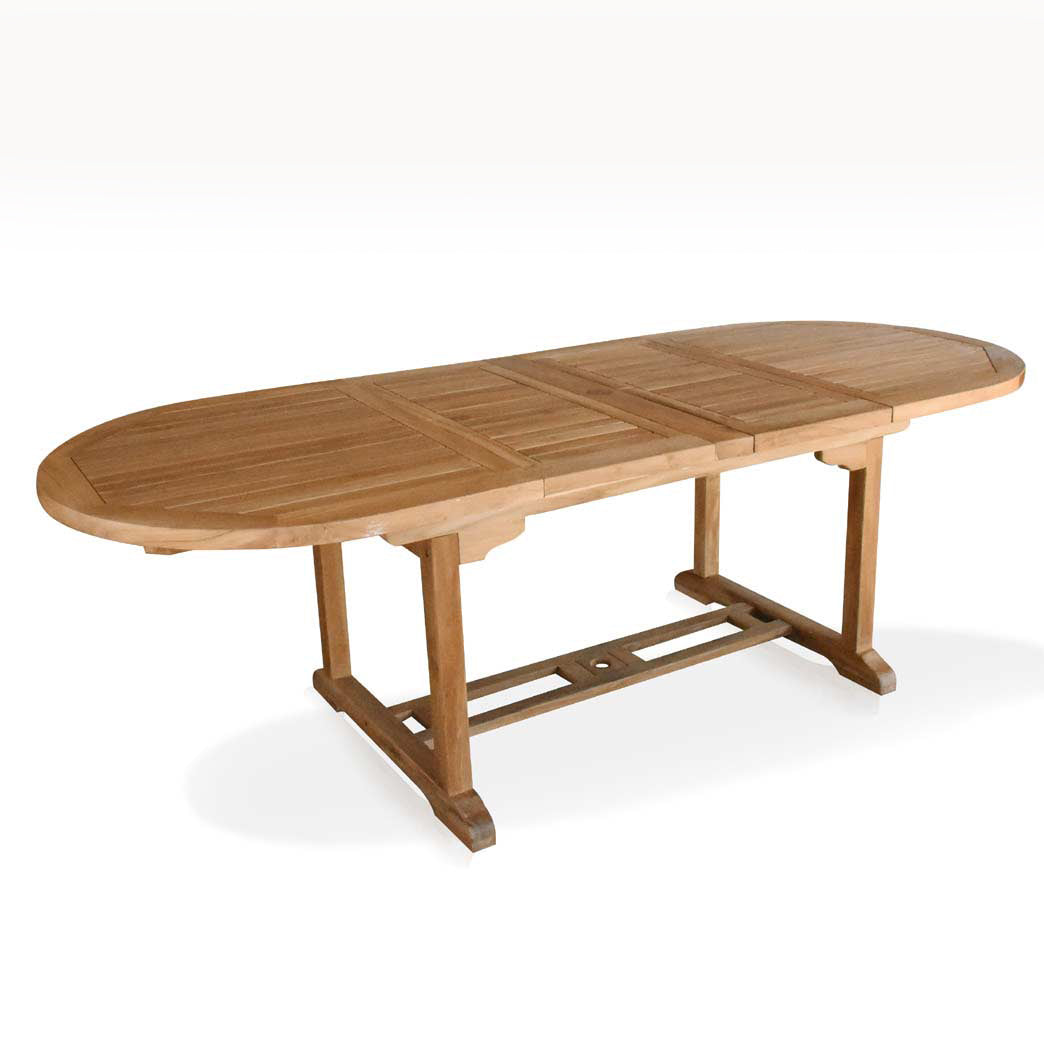 McGill Teak 7pc Patio Dining Table Set | Rise Oval Table with Tuscany Stacking Chairs