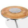7 Pc Stainless Steel Teak Round Table dining set  Signature and Alzette Stacking Chairs
