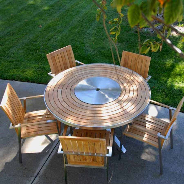Teak steel round dining set top view 
