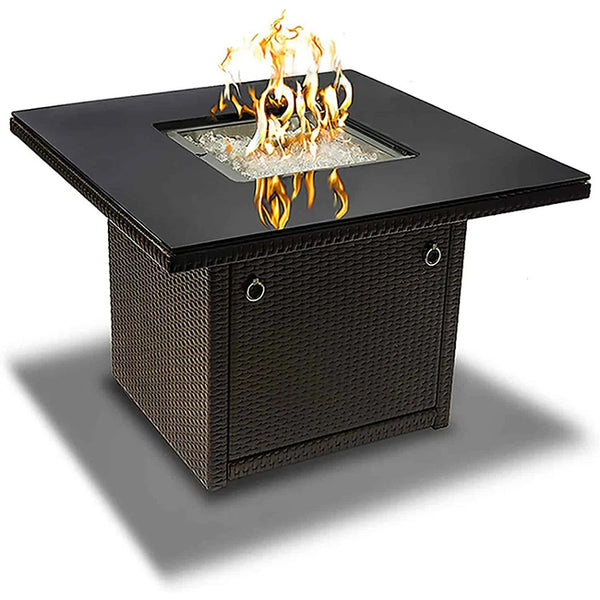 Outdoor propane gas wicker square fire pit