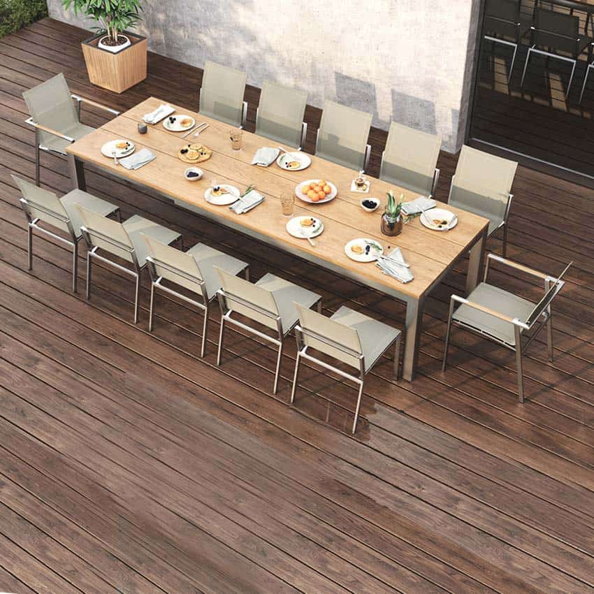 Stainless Steel Sling Outdoor Stacking Side Chair – Alzette Taupe