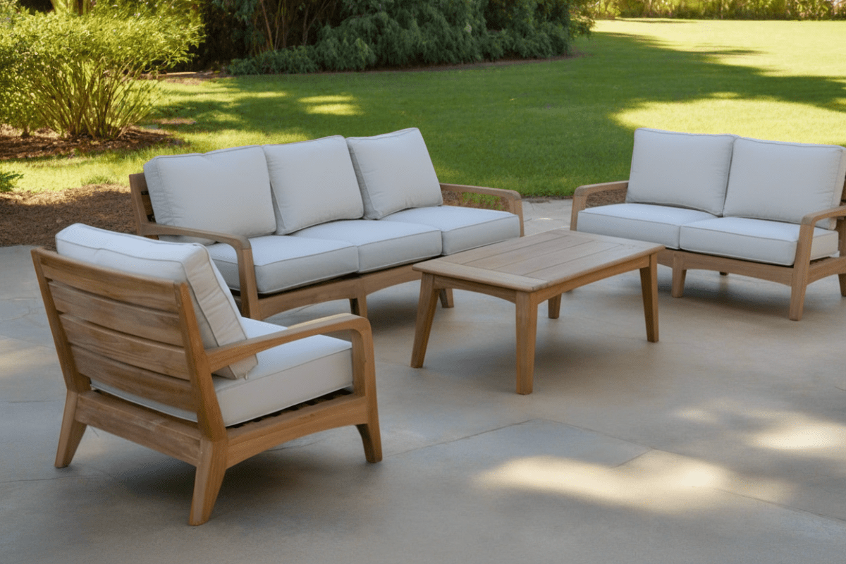 Teak lounge seating set outdoor view