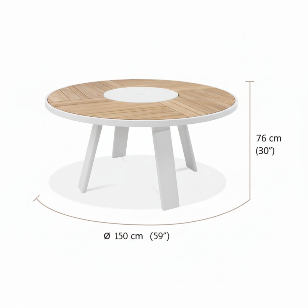 Teak & Aluminum Outdoor Round Dining Table 5 ft – Pearl White | McGill Teak