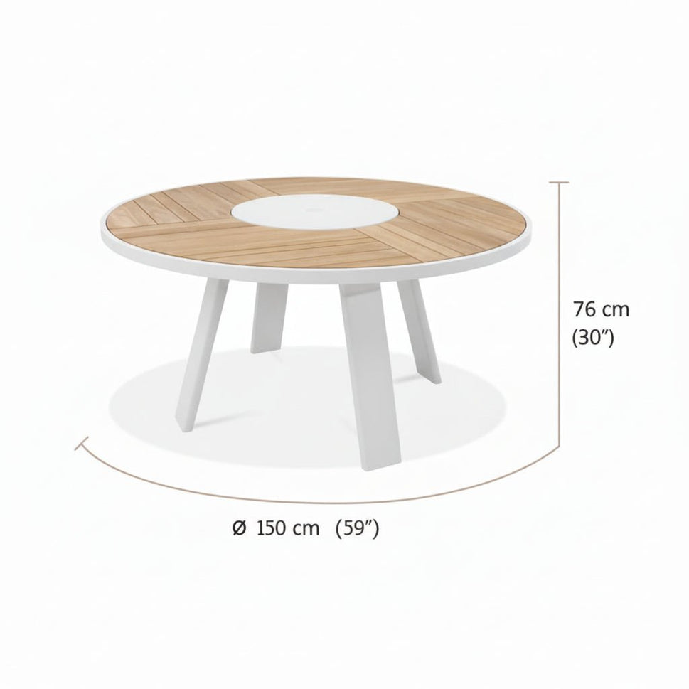 Teak & Aluminum Outdoor Round Dining Table 5 ft – Pearl White | McGill Teak
