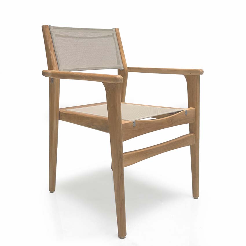 Danish Teak Sling Stacking Arm Chair – Taupe | Mid-Century Modern