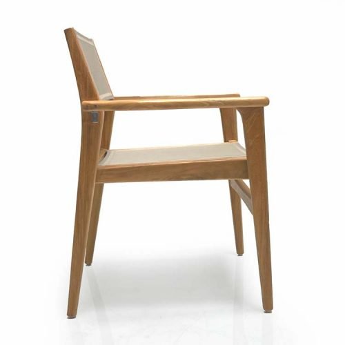 Side view high armrest danish Teak-Sling-Outdoor-Modern-Dining-Stacking-chair