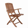 Teak-folding-patio-arm-chair-NewYork front view with brass hardware