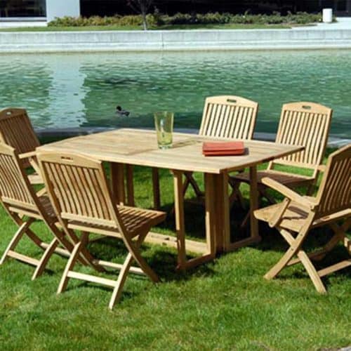 7 Pc Teak Patio Folding Table and Chairs Dining  Olympus-New York Set