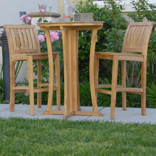Amazon Bar Side 3-Piece Teak Round Folding Bar Set – Olympus Table & Titan Side Bar ...