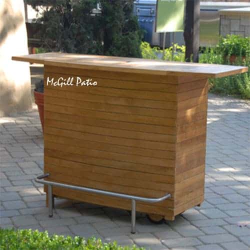 Sunset Teak Outdoor Bar with 2 Wave Teak Bar Stools