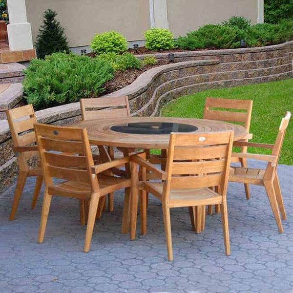 7 Pc Teak Outdoor Round Dining Table Set  Olga