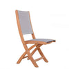 Seating height view of teak sling folding side chair