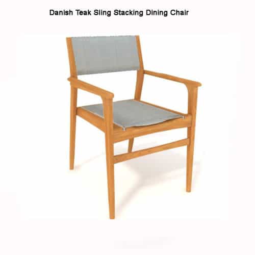 5 Pc Teak Outdoor Dining for Four – Round table and Danish Sling stacking chairs
