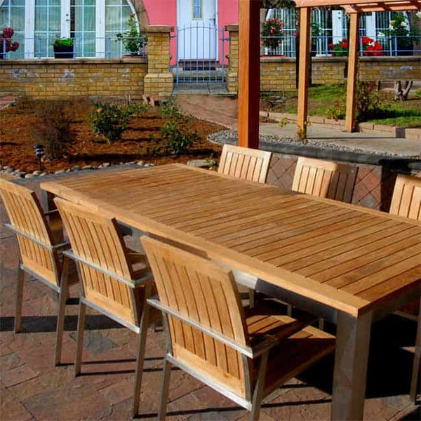 7 Pc Steel Teak Extension Table dining set  Signature Table and Alzette Chairs
