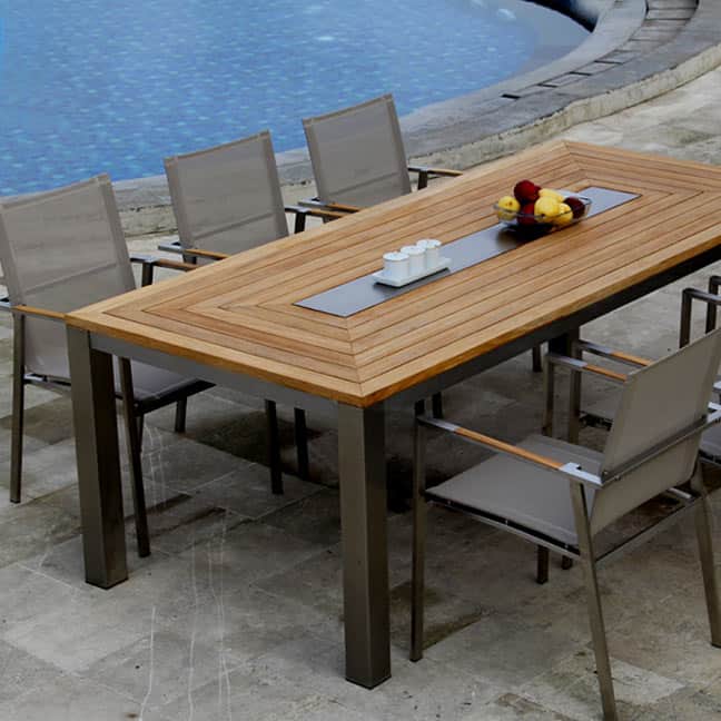 McGill Teak 9 Pc Stainless Steel Dining Set – Signature