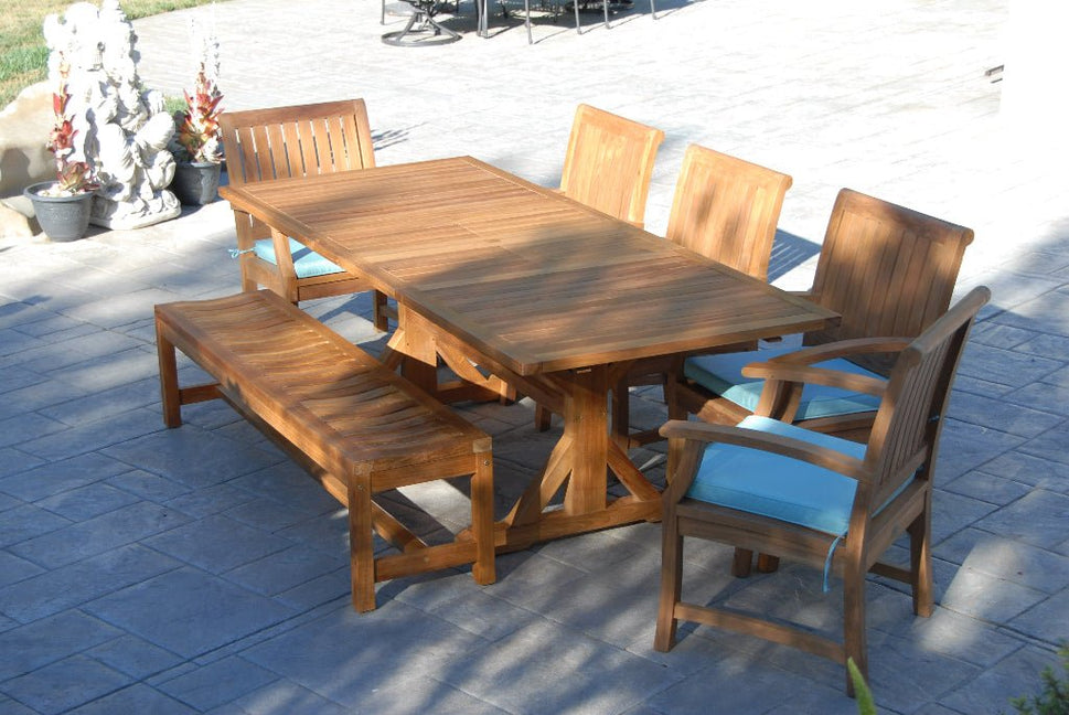 6 feet Teak Outdoor Patio Backless Waiting Bench Wave