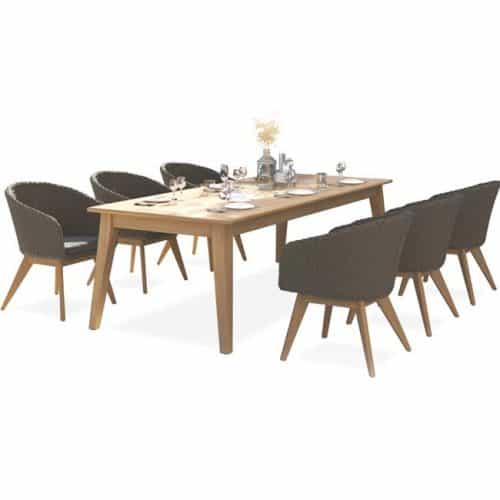 Teak and woven wicker breeze-dining-chair with Piedra Dining table 

