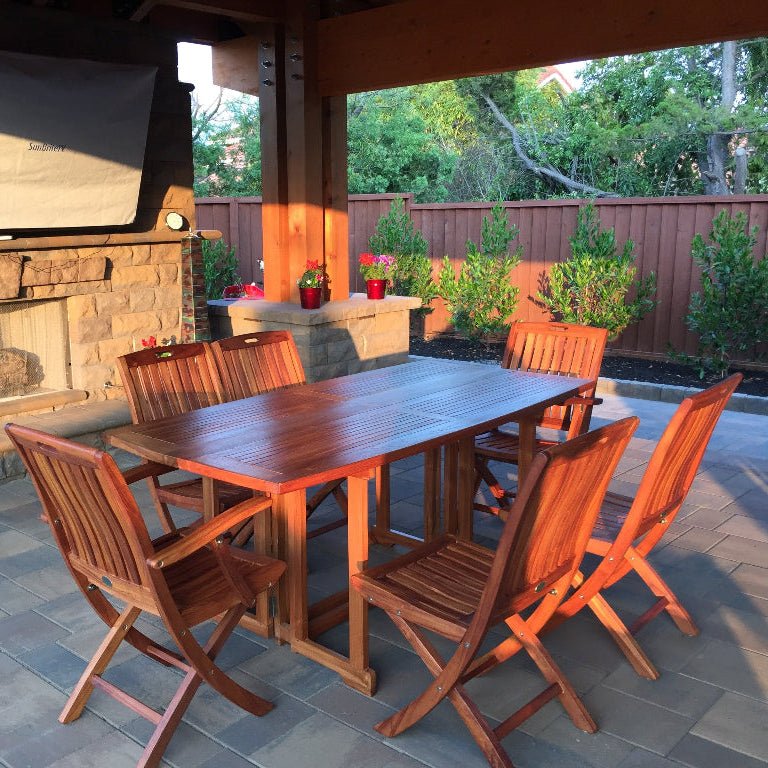 7-Pc Teak Folding Outdoor Dining Set – Olympus Rectangular Table & New York Chairs