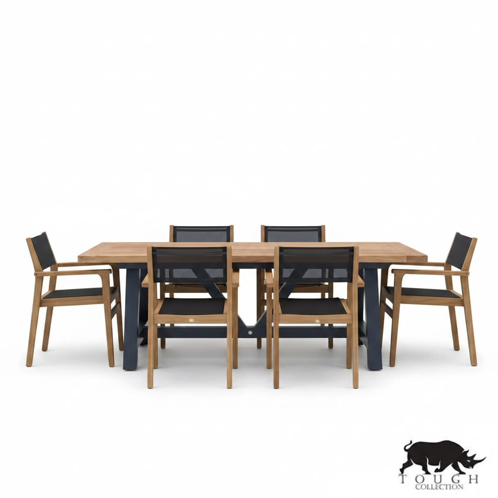 7-Piece Danish Teak Sling Dining Set - Westport Table & Danish Arm Chairs