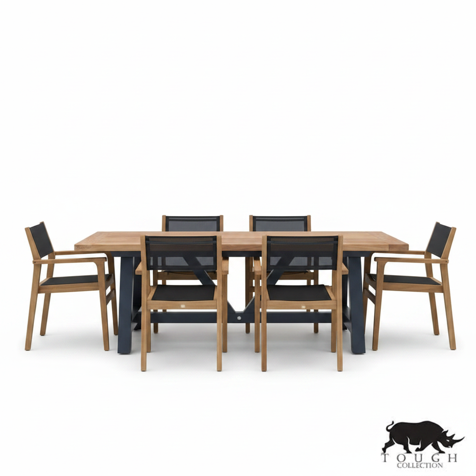 7-Piece Danish Teak Sling Dining Set - Westport Table & Danish Arm Chairs