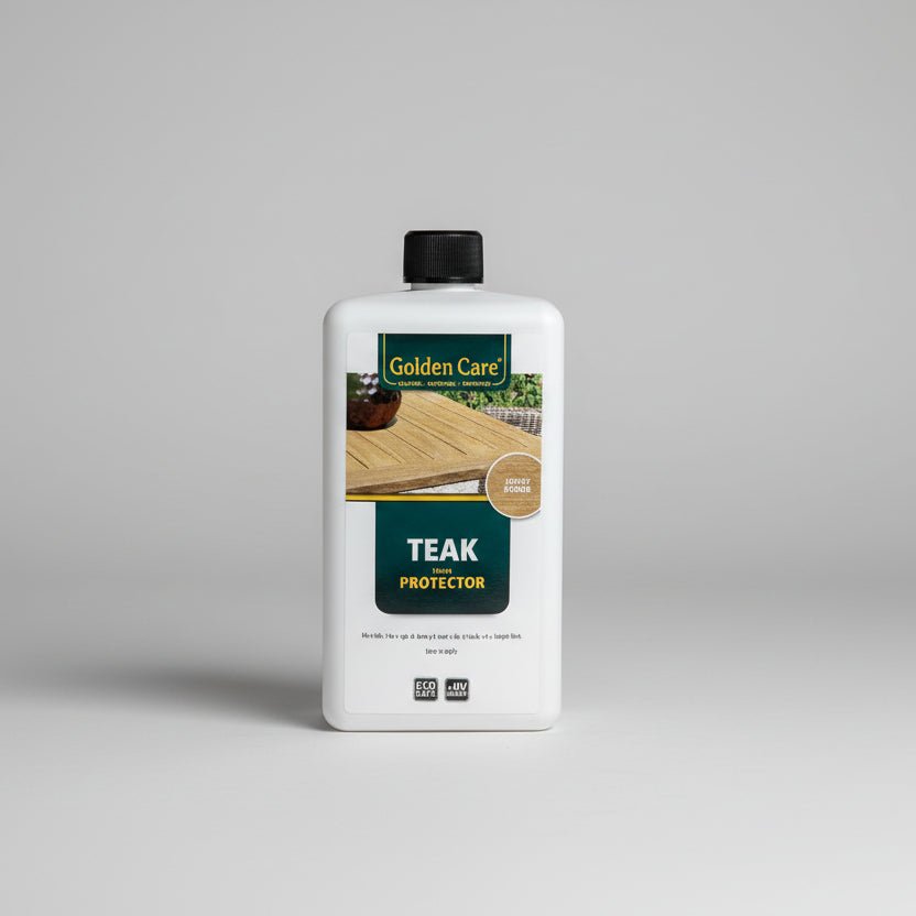 Quart bottle of honey brown golden care teak protector