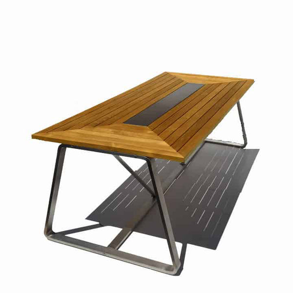 teak steel rectangular dining table