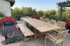 Recycled teak dining set with bench and stacking chairs