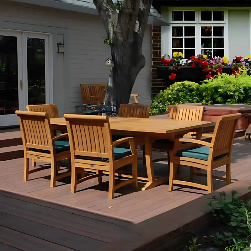 10 ft Teak Outdoor Double Extension Rectangular Patio Table – Titan