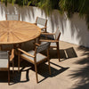 Teak round table Helios with Danish teak sling stacking chairs set of 6