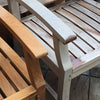 Teak weathered compared to new teak side by side