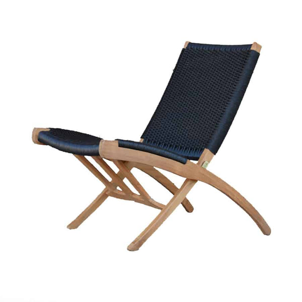 Mid Century Teak Black Wicker Woven Folding Club Chair  – Aksel